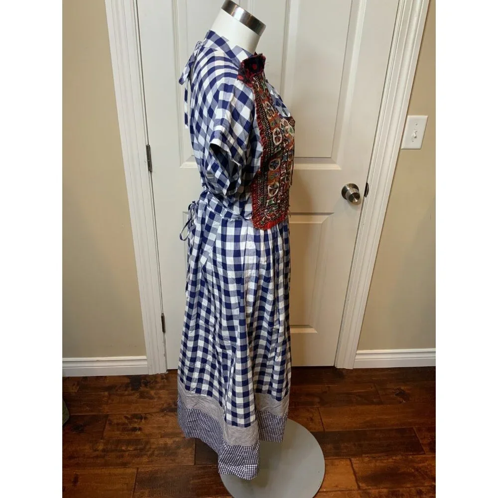 Comme Des Garcons Tao Blue & White Gingham Plaid Embroidered Dress Sz Small NWT - Picture 4 of 9